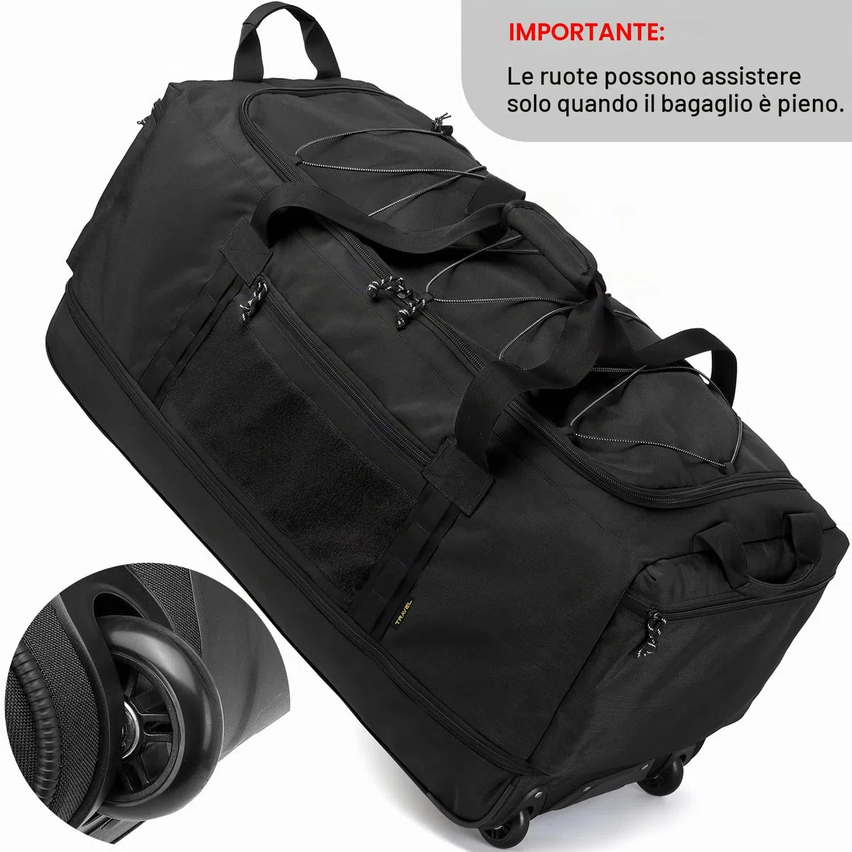 Laripwit Borsone da Viaggio con Ruote XXL 130-170L Espandibile Borsa Sportiva Pieghevole Grande Weekender per Viaggi, Campeggio, Nero
