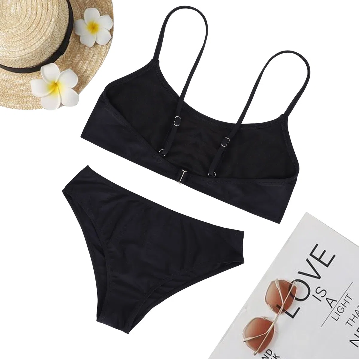 Costume da bagno per ragazze, tinta unita, 2 pezzi, incrociato, spalline regolabili, bikini per ragazze adolescenti con imbottitura sul petto