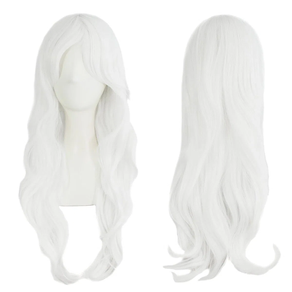 70cm/ 28 Pollice Parrucca Lunga per Donna, Lungo Ricci Parrucche a Onde, Capelli Lunghi per Carnevale, Cosplay, Costume Anime, Bianco