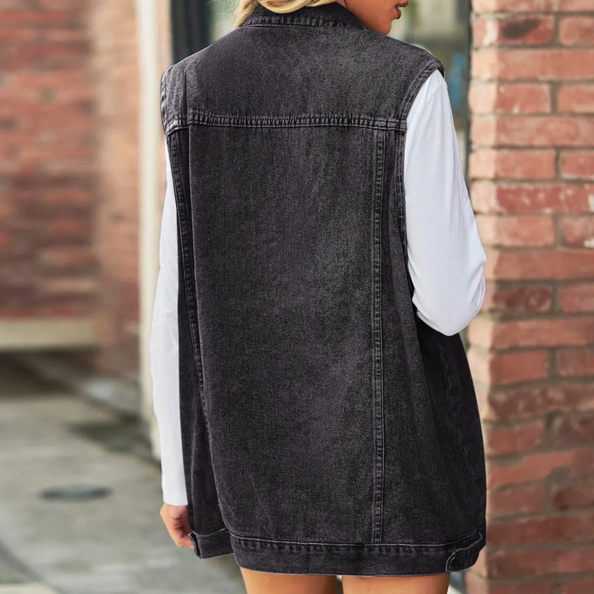 Generisch Gilet in jeans da donna, taglie forti, primavera e autunno, senza maniche, per il tempo libero, outwear, gilet da donna
