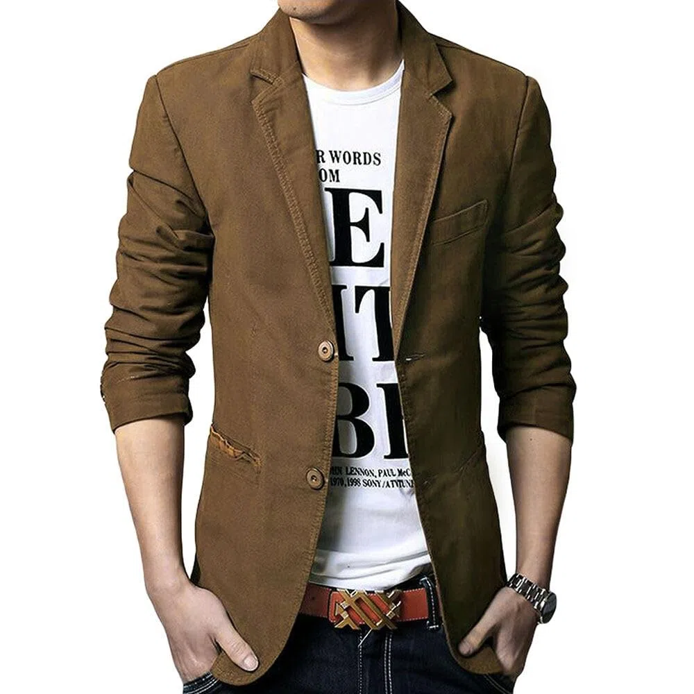 Allthemen Blazer da Uomo Casual Giacca Slim Fit Giacche in Cotone Monopetto a Due Bottoni Blazer Elegante Tinta Unita