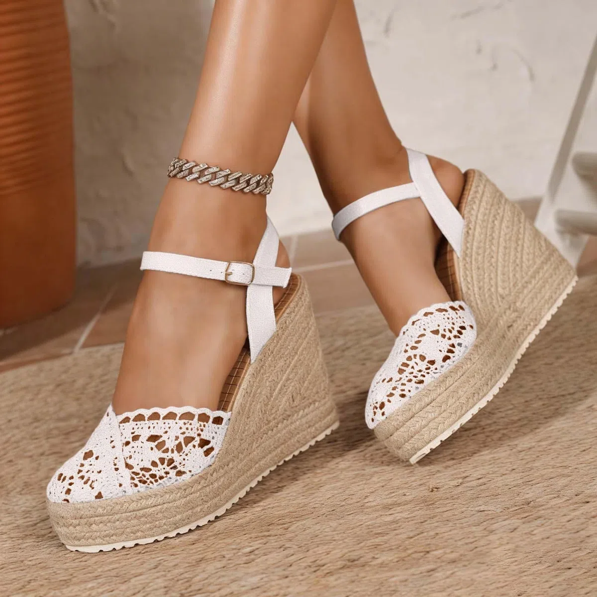 Sandali da donna, estivi, espadrillas, con zeppe, piattaforma, scarpe a punta chiusa, in pizzo, comodità, cinturino alla caviglia, vintage per vacanze, tacco chiuso e sandali da donna
