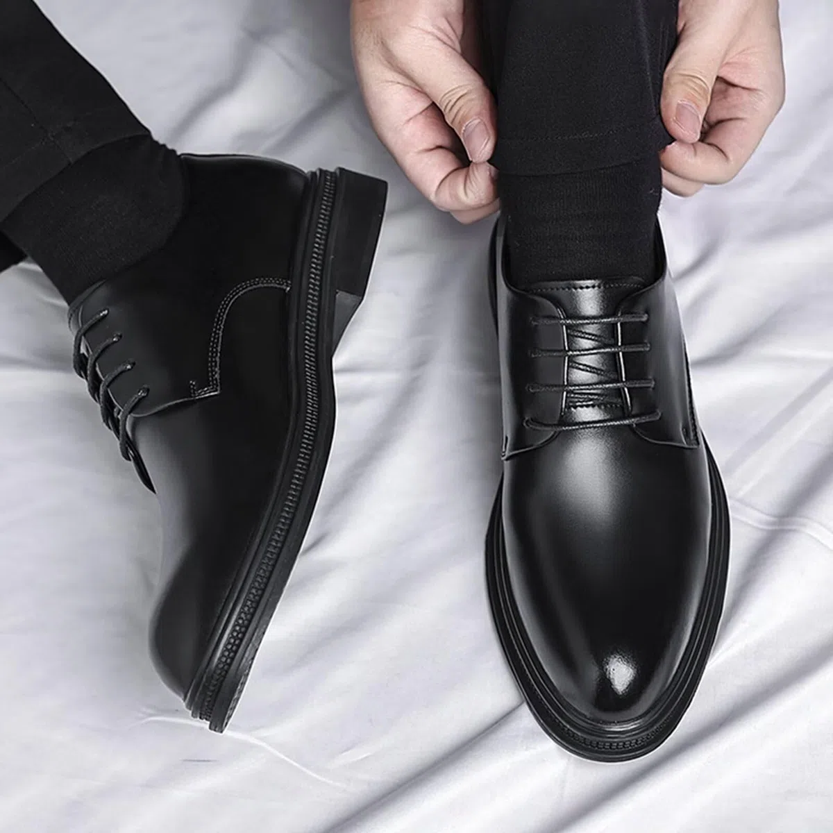 Scarpe Eleganti da Uomo con Rialzo Invisibile da 2,36" - Scarpe da Guida Oxford con Rialzo Antiscivolo in Pelle con Lacci per Matrimonio e Ufficio