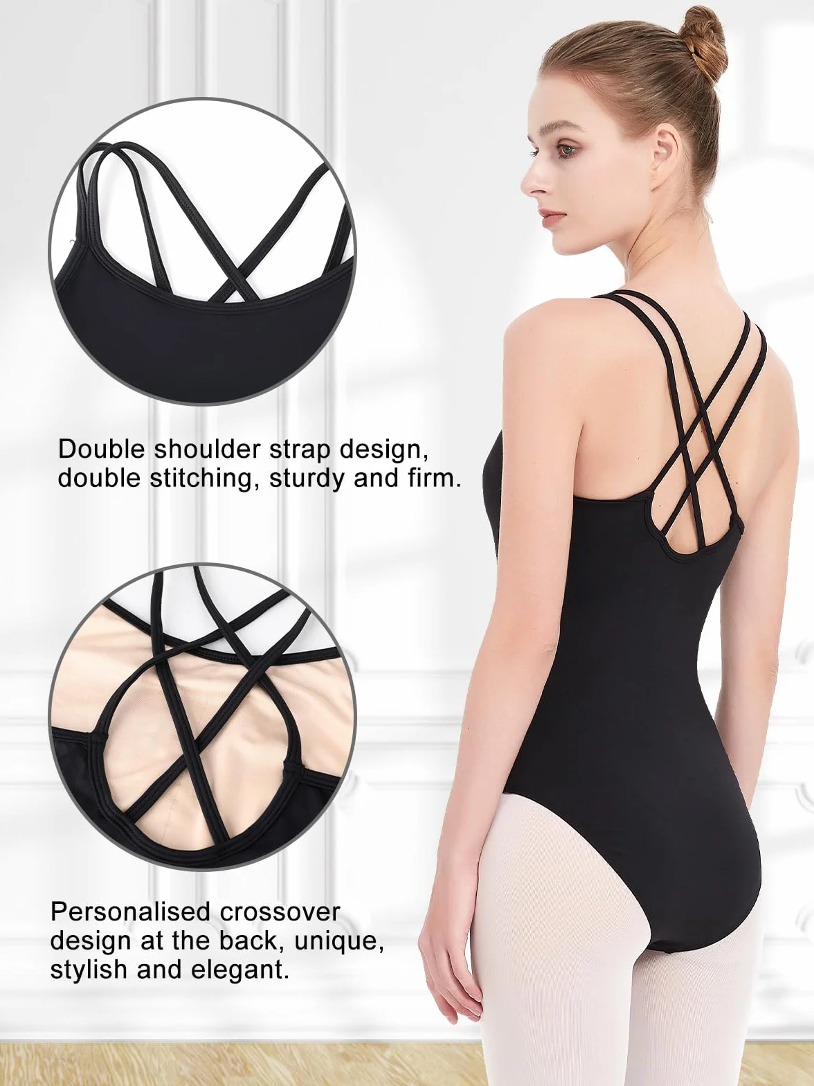 Body Danza Classica Donna Camisole Ginnastica Artistica Nero Balletto Alta Elasticità