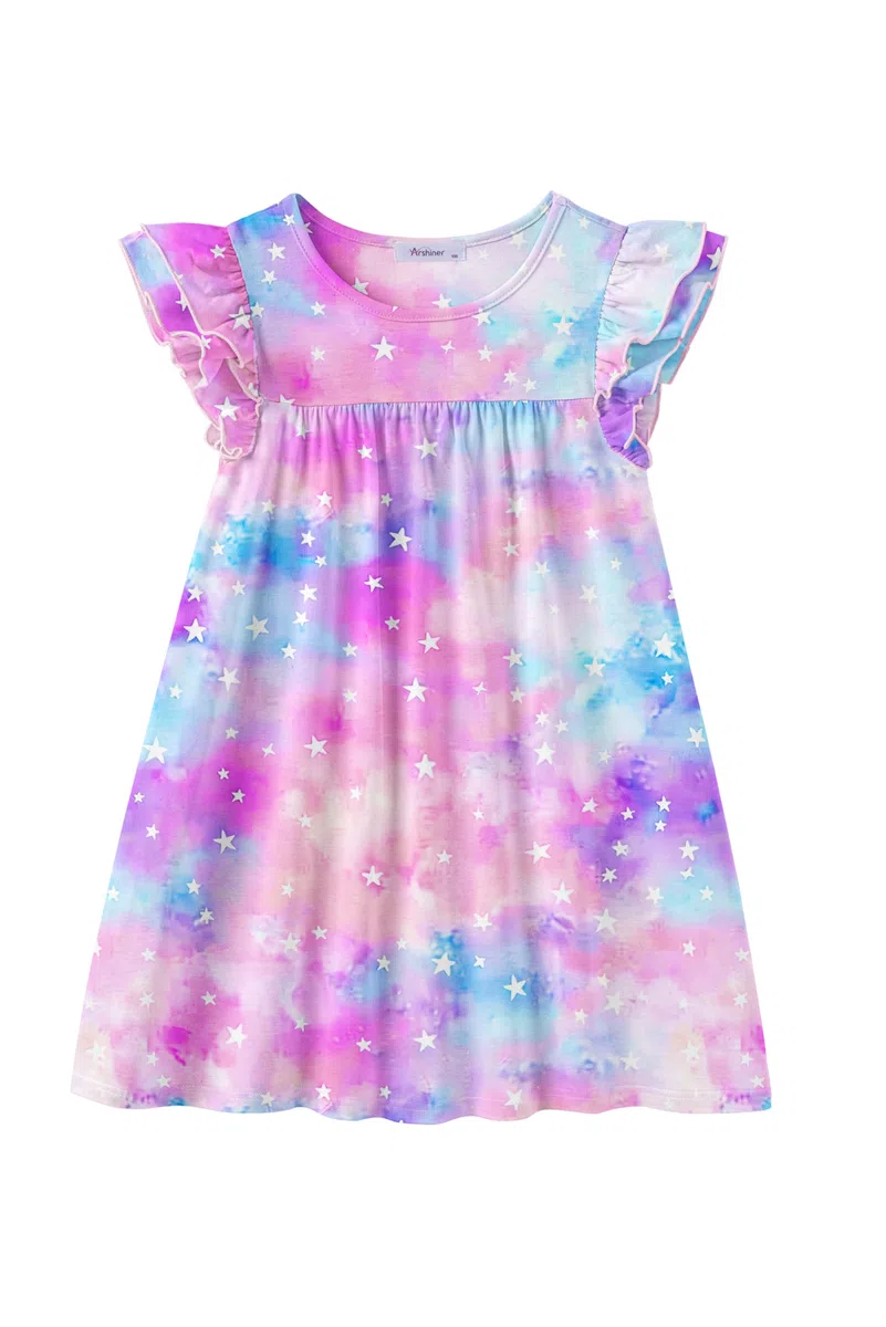 Arshiner Camicia da notte per ragazze con maniche a volo, camicie da notte estive a maniche corte pigiama girocollo camicia da notte a trapezio per ragazze 5-14 anni