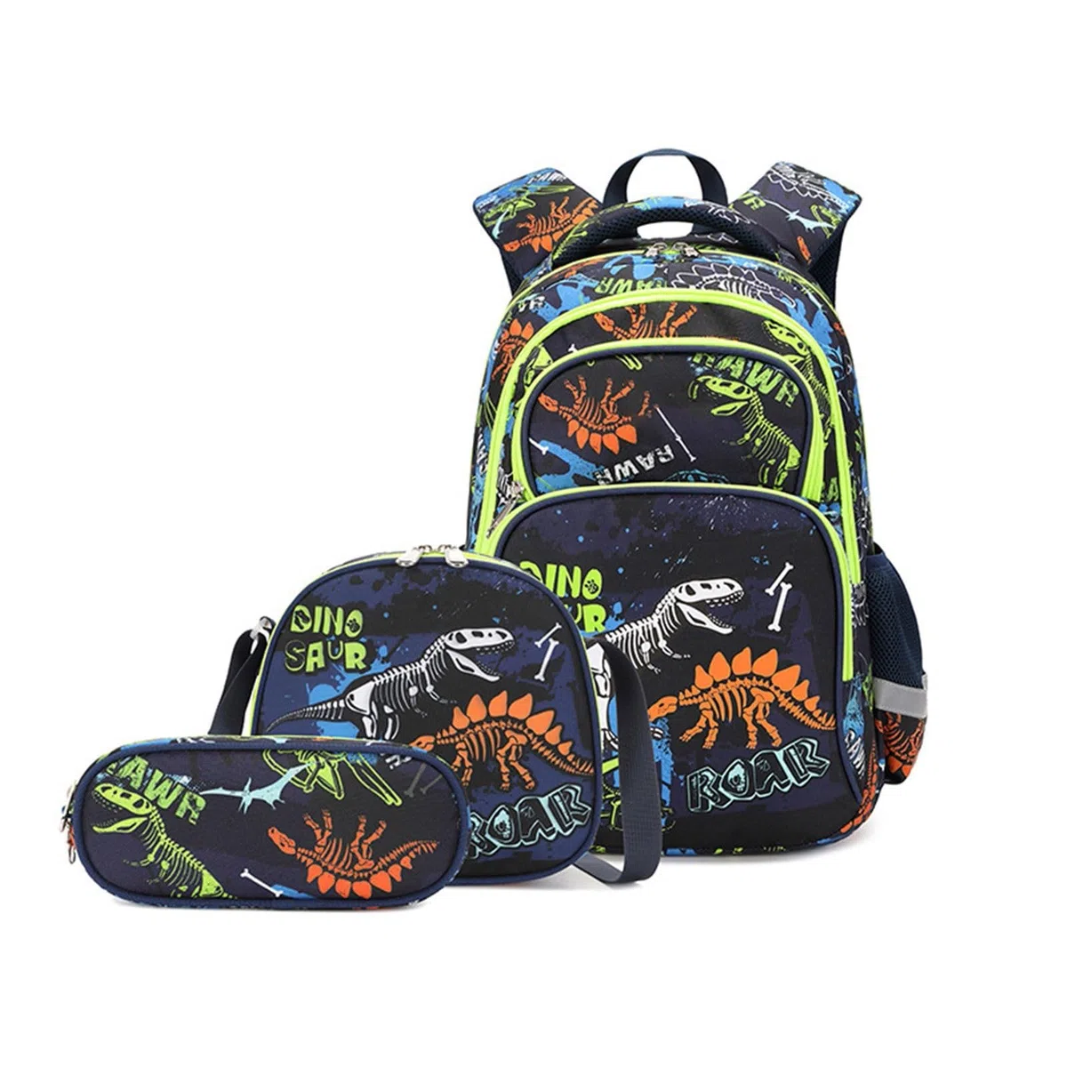 Set di 3 zaini classici a forma di dinosauro, con contenitore per il pranzo, astuccio, zaino per la scuola elementare, scuola materna, zaino per la scuola materna, zaini per la scuola materna, zaini