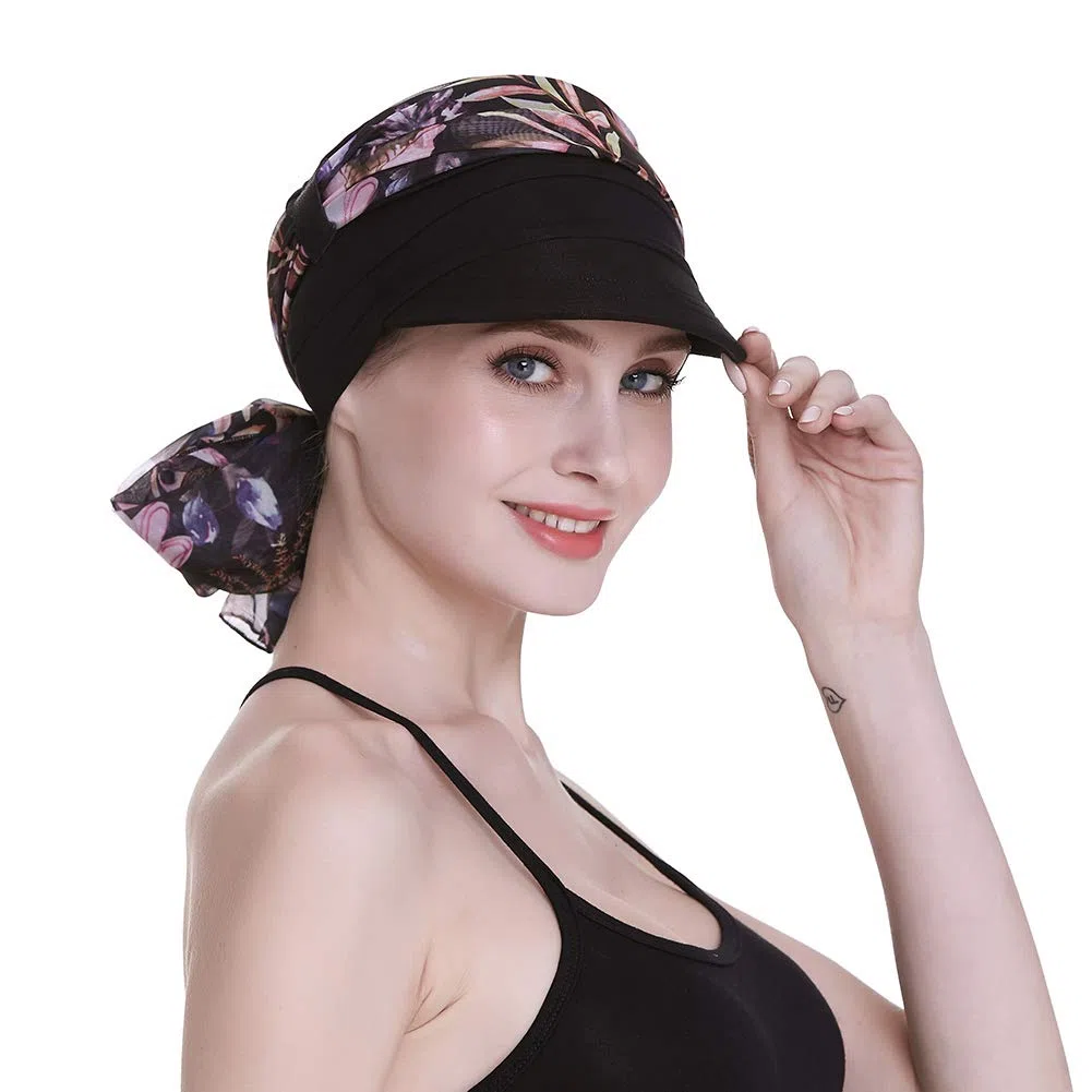 Newsboy - Berretto da donna per chemioterapia, con sciarpa, per perdita di capelli, disponibile tutto l'anno