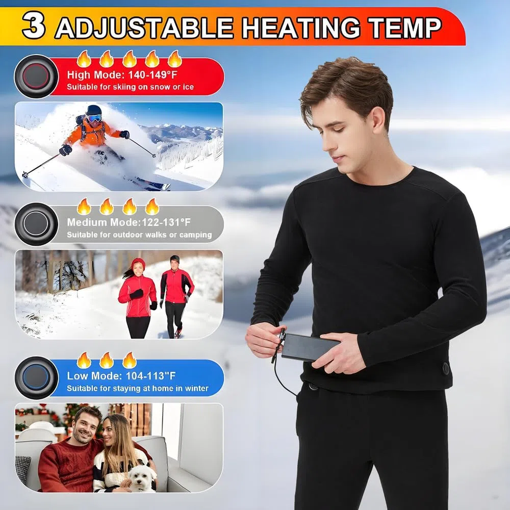 Completo Intimo Termico riscaldante Intelligente a 42 Zone per Uomo e Donna,Ricarica USB Abbigliamento Invernale riscaldato & S