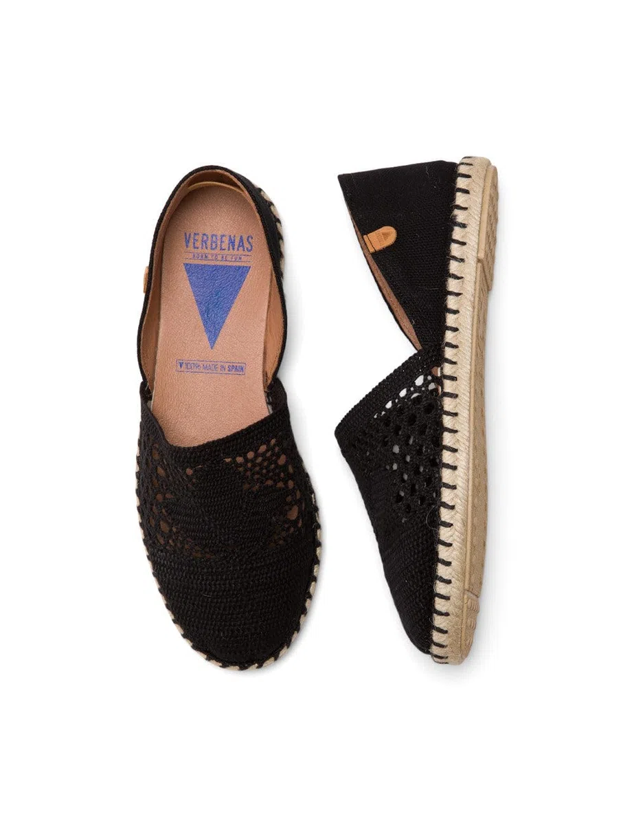 VERBENAS Espadrillas Carmen Crochet-Lino/Serraje Negro/Negro