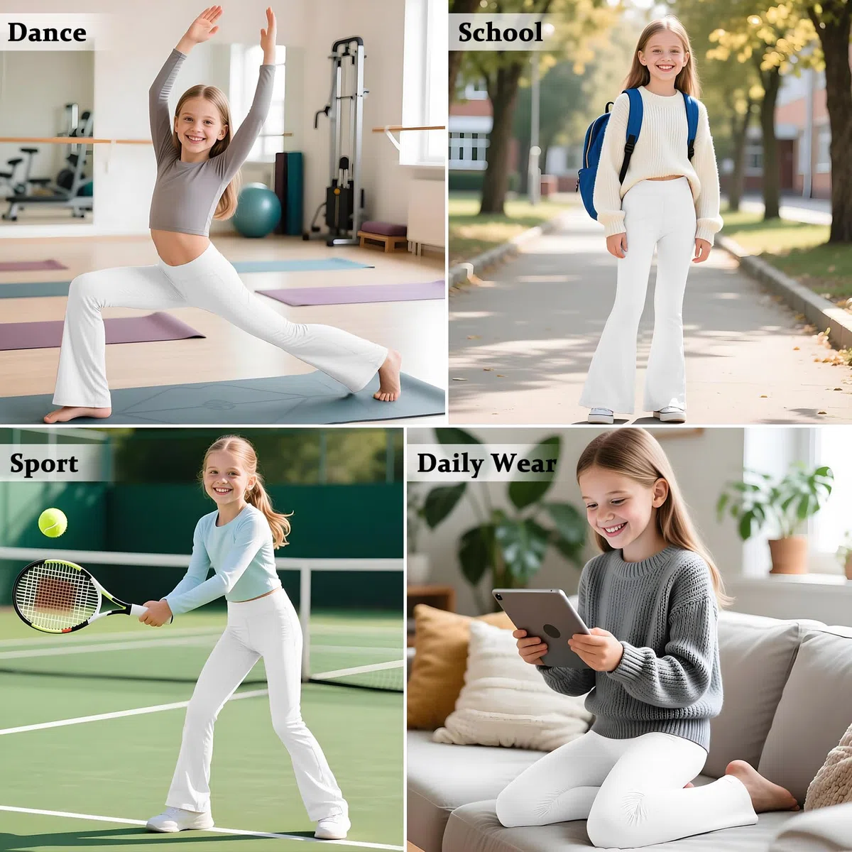 JinBei Flared Leggings per Bambina Elasticizzati Legging Vita Alta Bootcut Bambini Comodi Lunghi Pantaloni Svasati Fodera Spazzolata Abbigliamento Ragazza per Danza Sportivi Casual, 5-14 Anni