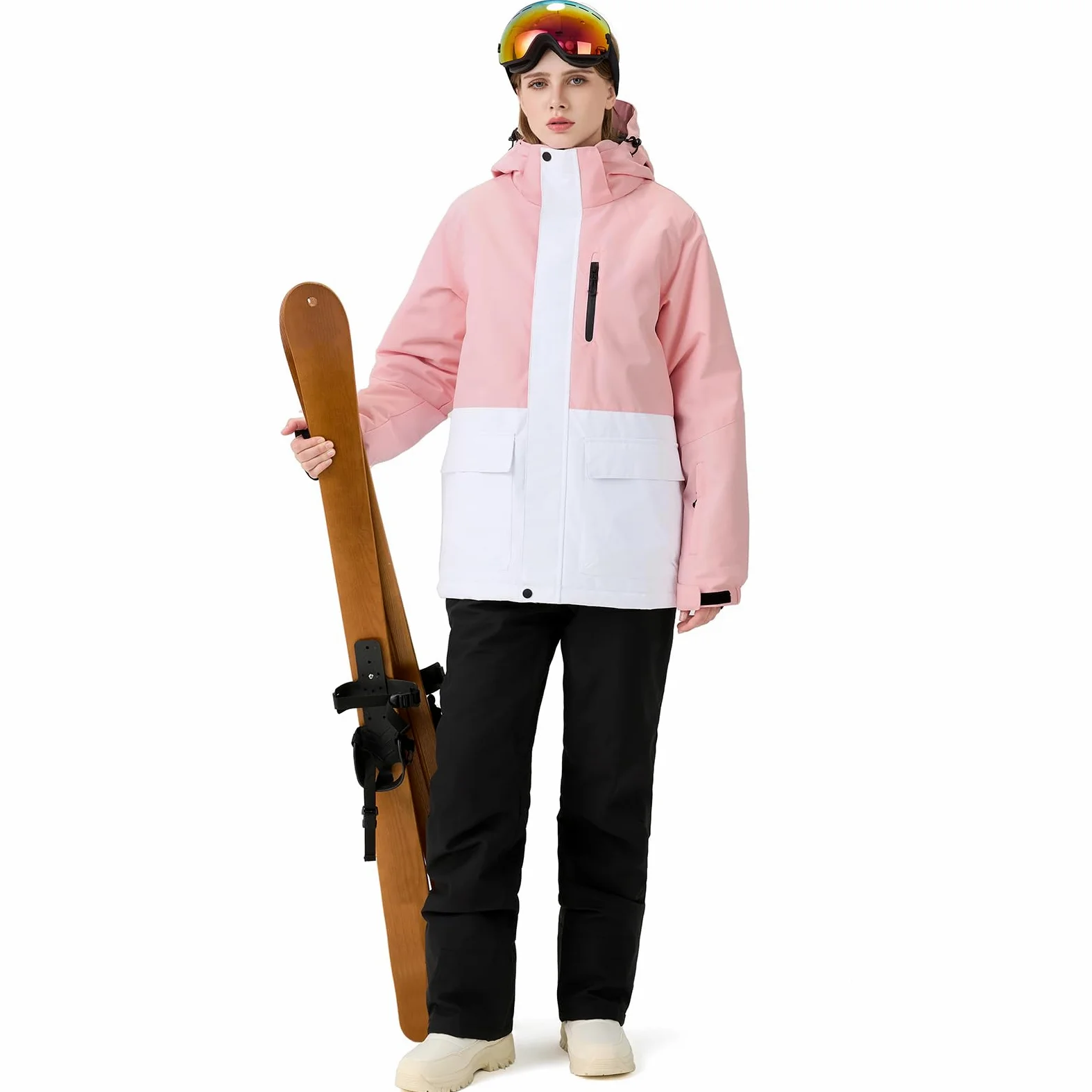 HOTIAN Giacca da sci da donna, 2 pezzi, set da sci da donna, impermeabile, antivento, invernale, caldo, sci, neve, set da snowboard