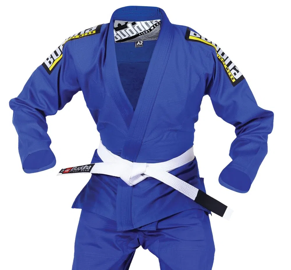 Buddha Fight Wear -Kimono Premium Infinity Nero Jiu Jitsu Brasiliano/BJJ Gi con Cintura Bianco, Unisex Adulto