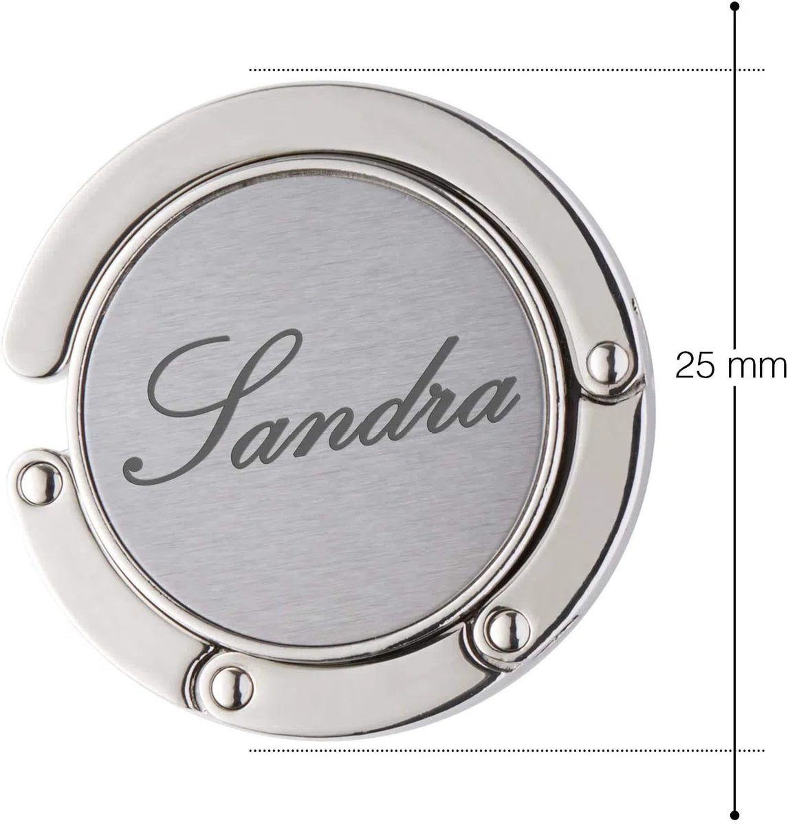 Gravado Appendi-Borsa da Tavolo in Metallo con Gancio Richiudibile, Incisione Personalizzata con Nome, Accessori Donna, Regalo per Lei, Idea Originale per la Migliore Amica