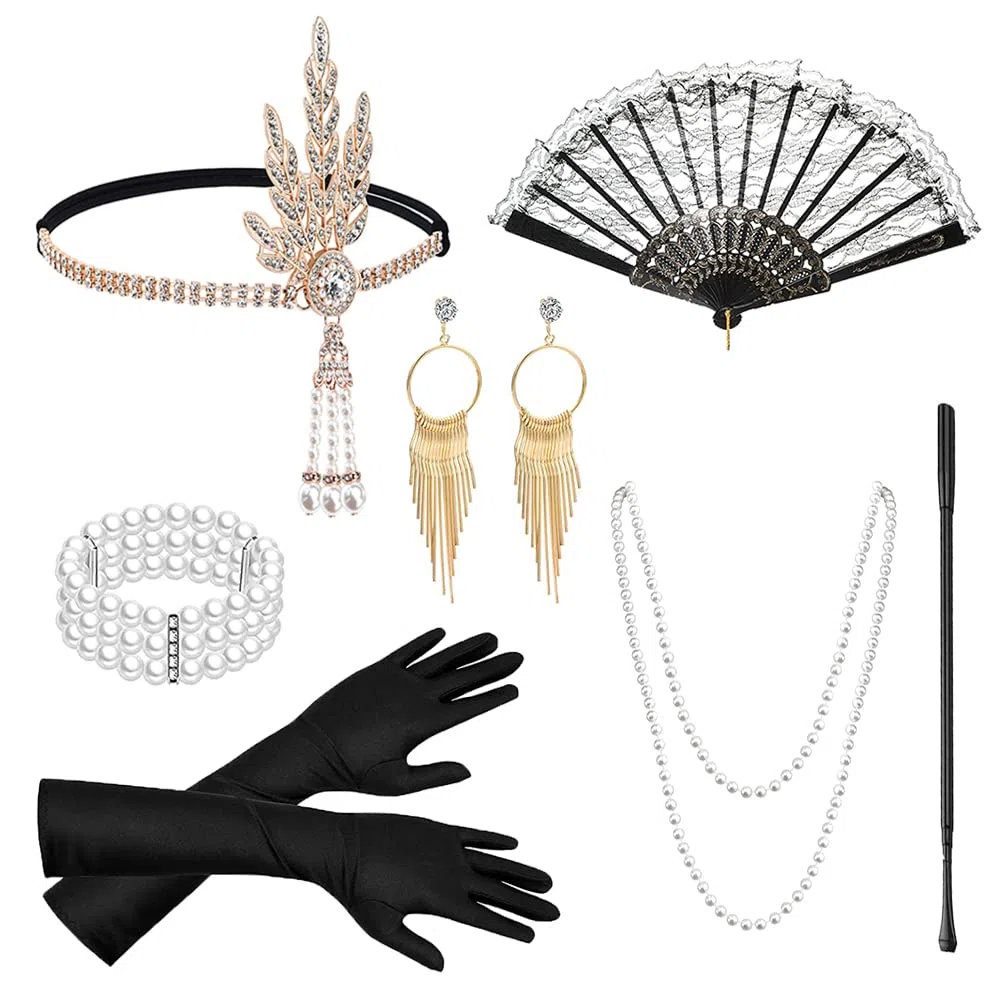 TUIBEIDAMAI Accessori Anni 20 Donna Gatsby Set, Accessori Charleston Donna Snni 20, Gatsby Stile Kit, Grande Gatsby Accessori Donna, per la Festa degli Anni '20, Halloween Ballo, Natale