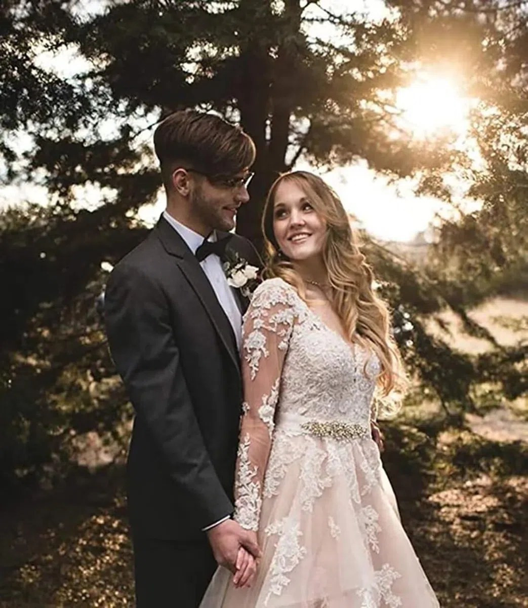 Abito da sposa da donna con pizzo, lungo, bohémien, spiaggia, con fessura, elegante linea ad A, abito da sposa
