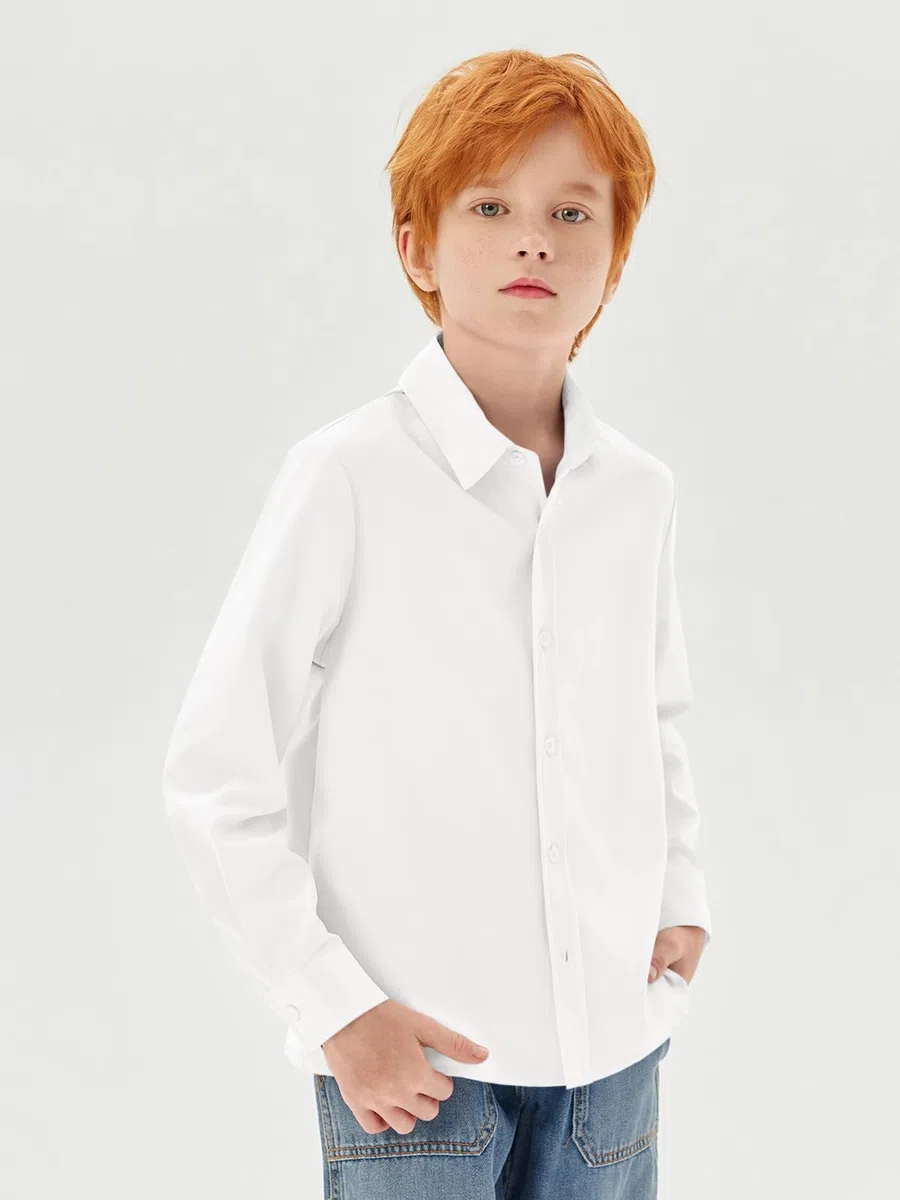 Haloumoning Camicia da ragazzo a maniche lunghe, vestibilità normale, casual, per il tempo libero, per feste, tinta unita, facile da stirare, formale