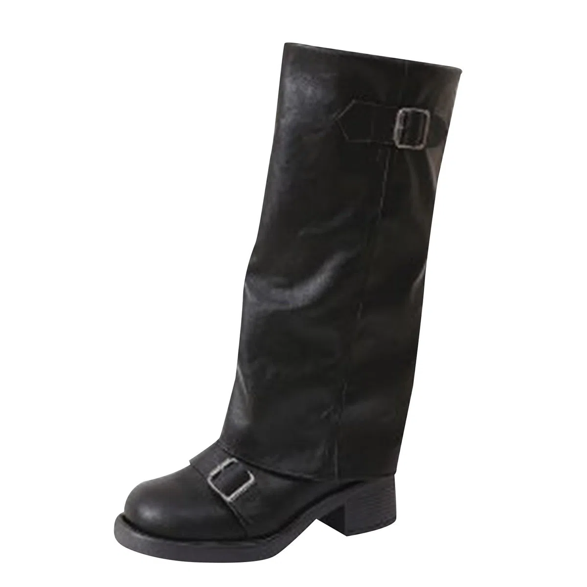 Generico Stivali Donna con Tacco Invernali Autunnali Texani Cowboy Stivaletti Alti Stivali al Ginocchio Stivaletti Punta Stivaletto Wide Fit con Plateau Blocco scarpe Gamba Larga in Pelle