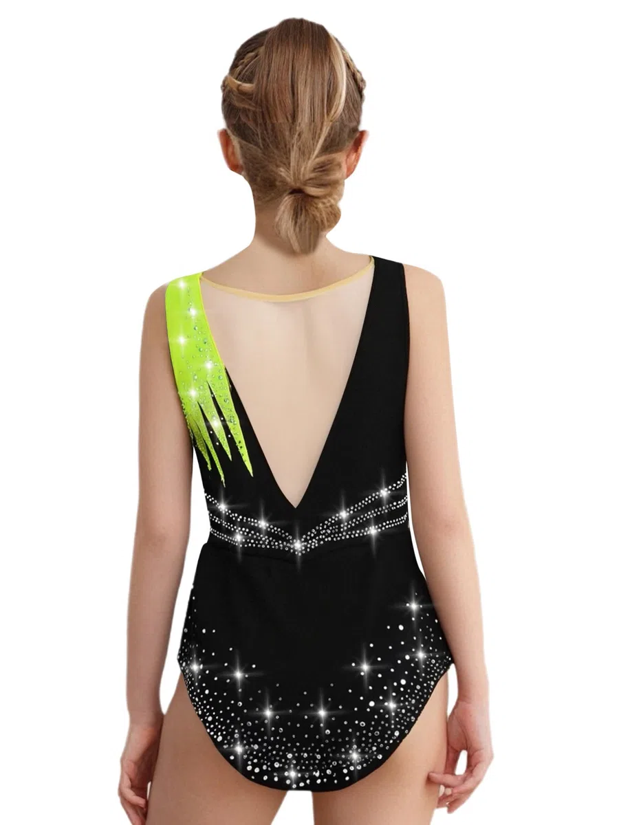 Freebily Body Ginnastica Ritmica Bambina Balletto Leotards Strass Body Danza Classica Ballerina Vestito da Pattinaggio Artistico Senza Maniche Bodysuit da Spettacolo
