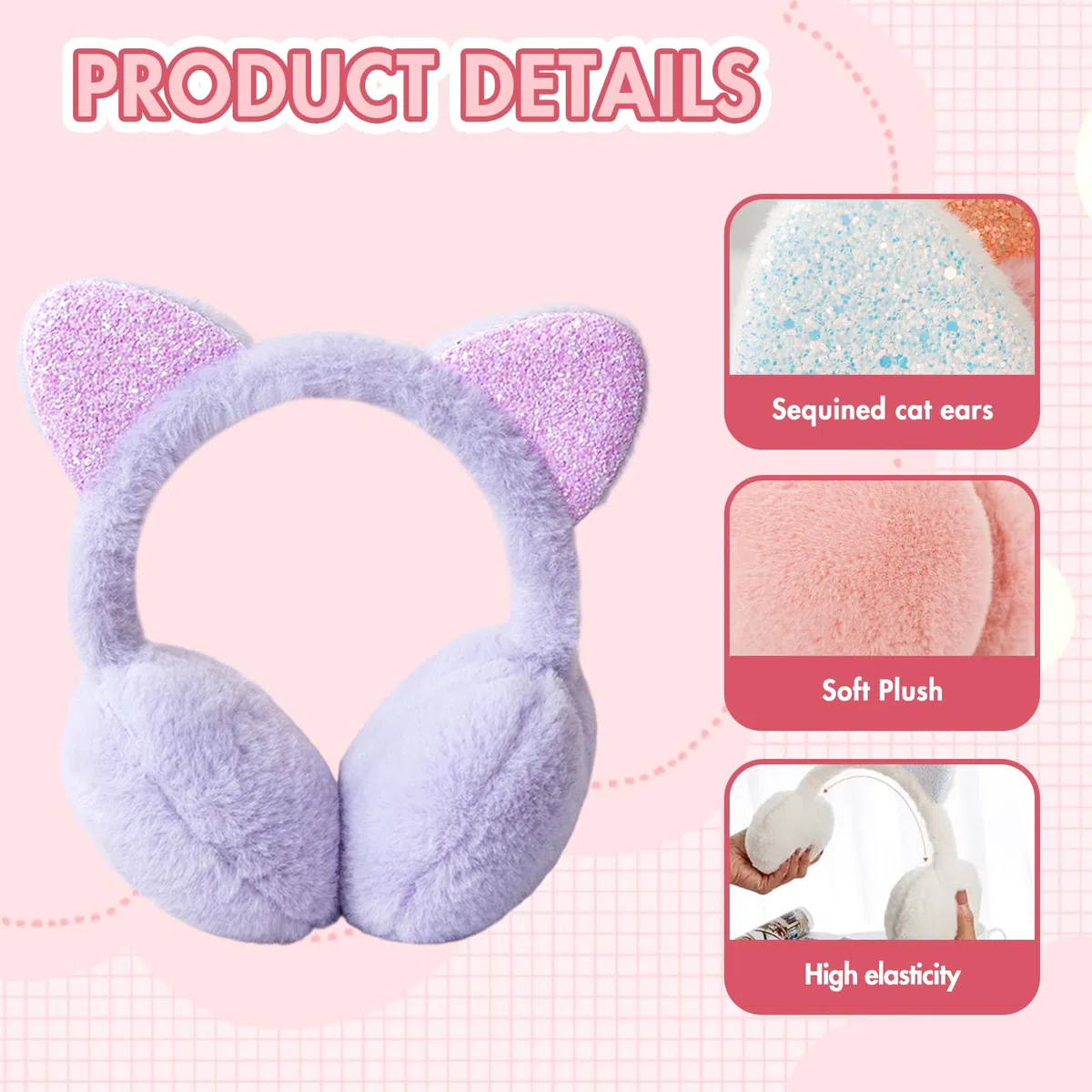 Paraorecchie Bambini, 2 Pezzi Scalda Orecchie Ragazze Copriorecchie Regolabili Confortevole Paillettes Peluche Morbido Paraorecchie per Le Attività All'Aperto