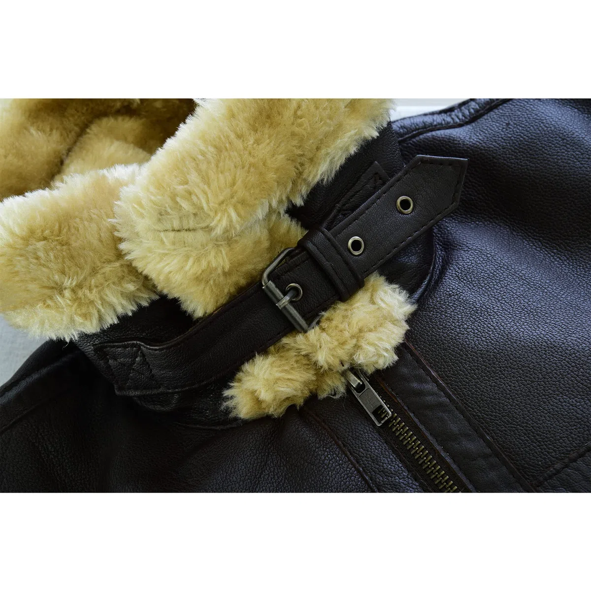 Leatherick Uomo Marrone Aviator Vera Pelle di capra Pelle Shearling Stile Vintage Bomber Giacca Volante