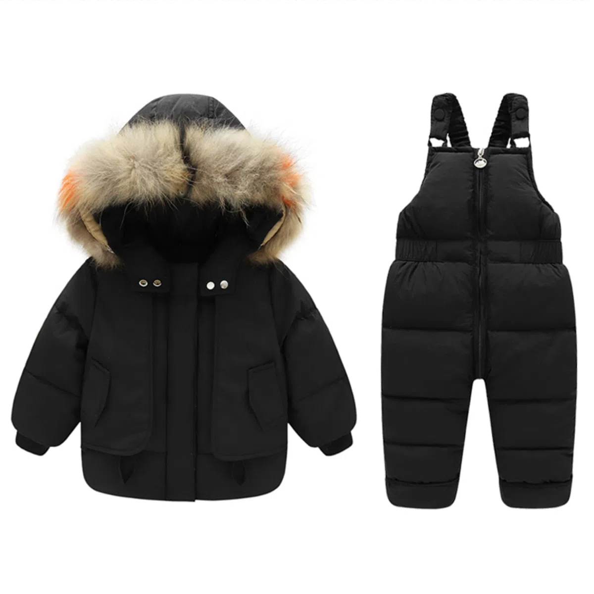 BRONG 2 Pezzi Bambino Ragazze Nevicare Abito Inverno Ragazzi Giù Giacca con Cappuccio Cappotto e Nevicare Sciare Bavaglino Pantaloni Impermeabile Nevicare Abiti Impostato