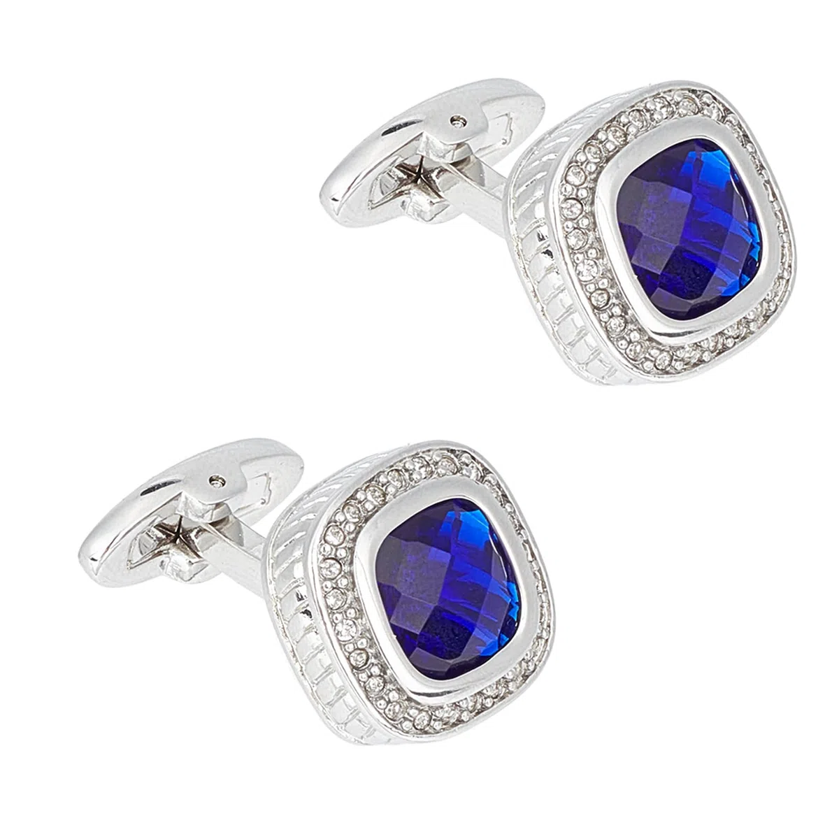 NICENEEDED Gemelli in Cristallo Blu Color Argento, Gemelli in Pietra Gemma per Camicia da Smoking da Uomo, Gemelli con Strass in Rame