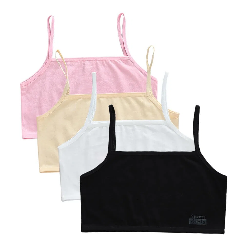4Pcs Reggiseno in Cotone Bustier Sportivo Solido per Ragazze 8-12 Anni