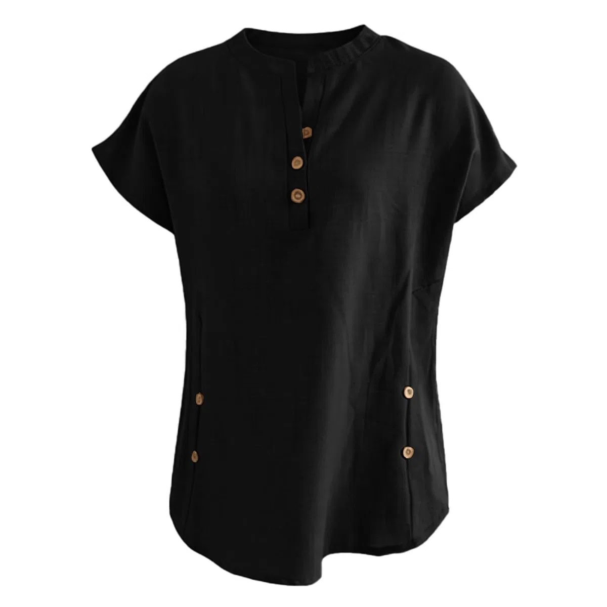 Generico Camicia Lino Donna - Camicetta Manica Corta Tunica Casacca Elegante Stile Casual con Colletto a V Leggera per Lavoro E Tempo Libero Modello Ampio L'Estate Le Calde Giornate Il Mare Gite
