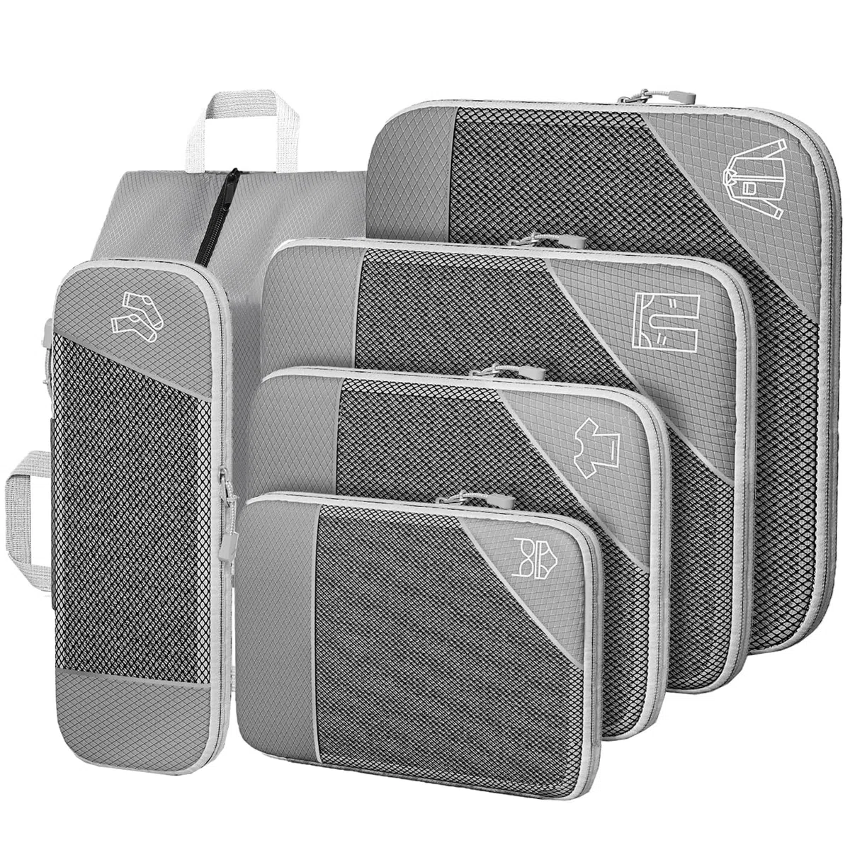 Organizer Valigia Salvaspazio, Set di 6 Compression Packing Cubes Organizer Viaggio, Ultraleggero Estensibile Compressione Organizzatori Valigia Viaggio Divisori Valigia per Viaggiare