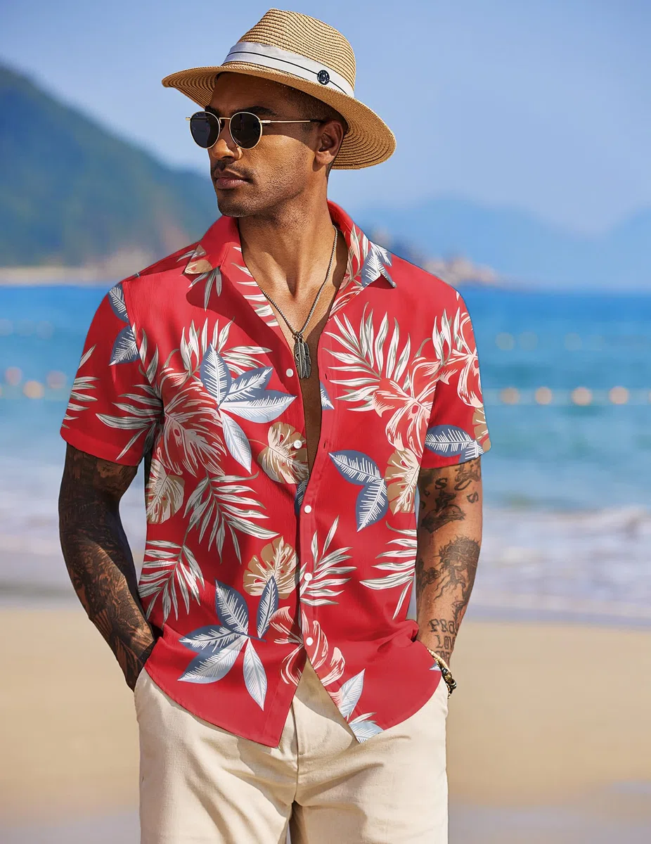 COOFANDY Camicie Hawaiane Uomo Maniche Corte Camicie Estive Casual Spiaggia vestibilità Regolare Camicia Tropicali Floreale