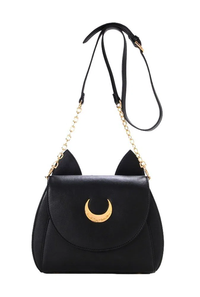 Tracolla Singola Messenger,Lato Orecchie di Gatto Carine con Segno di Luna Borsa a Spalla Donna(Nero)