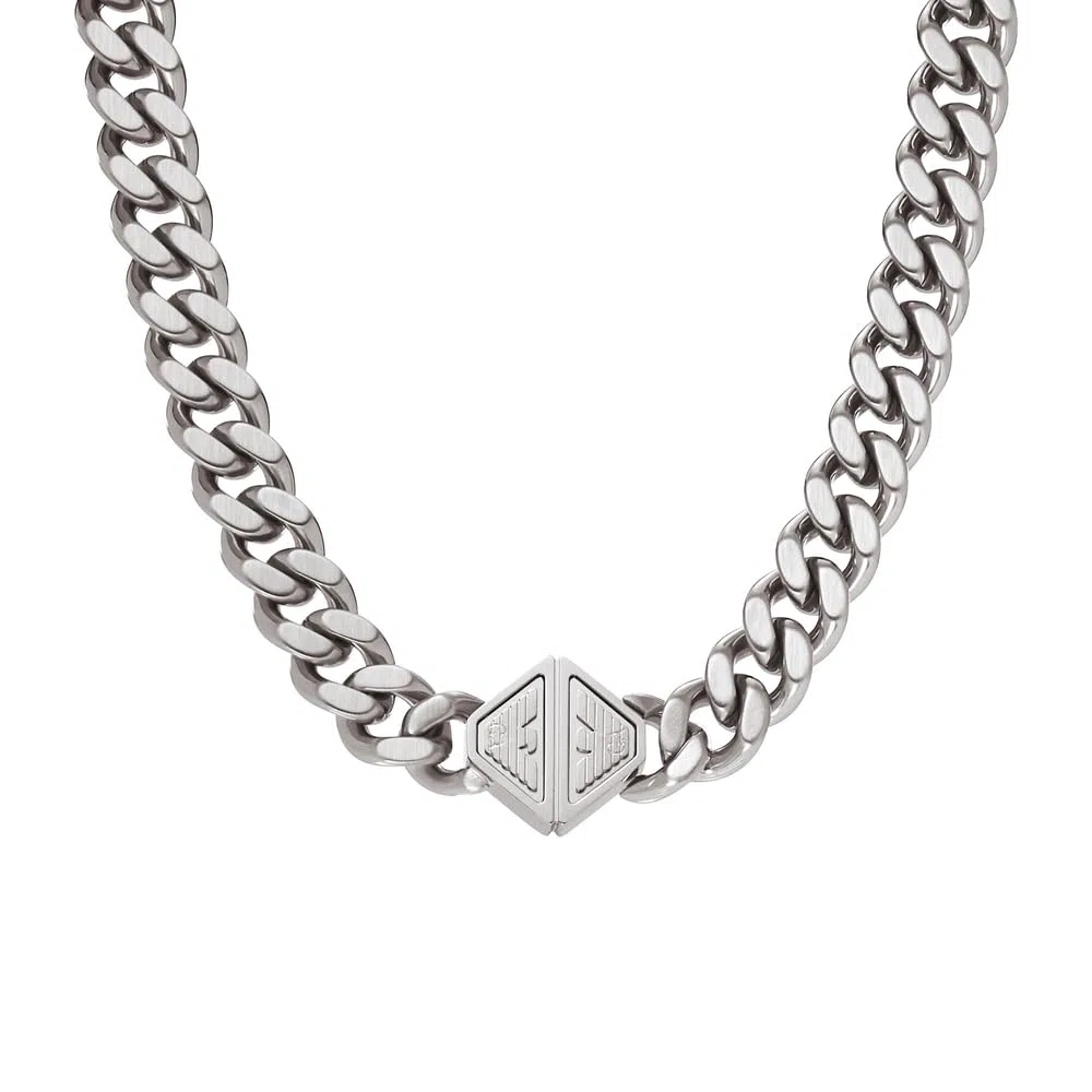 Emporio Armani Collana a catena da uomo in acciaio inossidabile con chiusura a moschettone