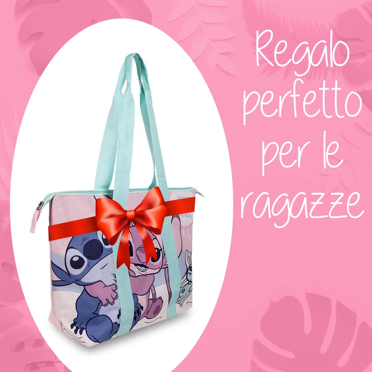 Borsa Stitch Regalo per Bambina e Ragazza – Grande Borsa Mare con Zip – Perfetta per Spiaggia e Vacanze