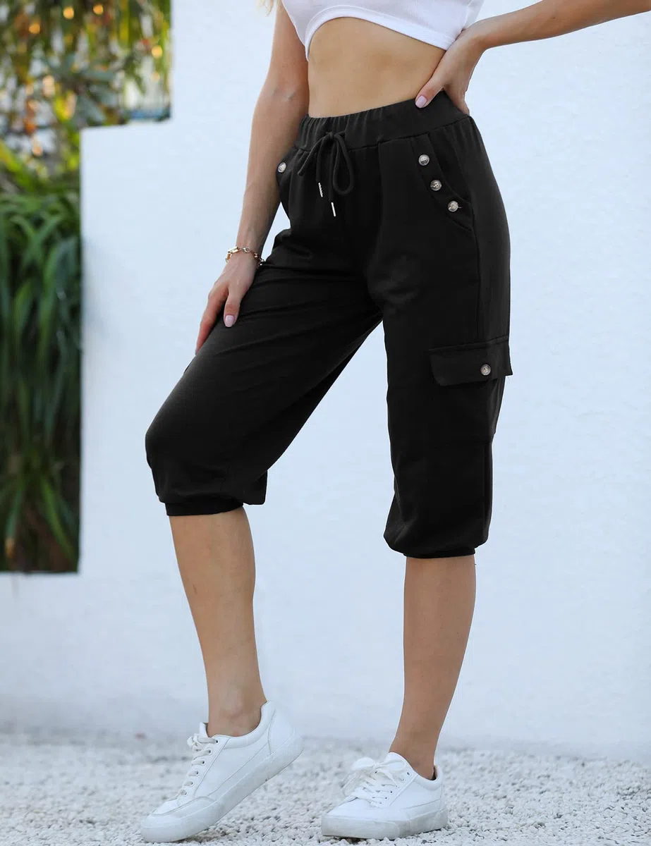 heekpek Pantaloni Capri Donna Estivi 3/4 Pantaloni Jogging Sportivi Donna Casual Sciolto 3/4 Pantaloni Sportivi con Bottone Tasche e Coulisse Elastica in Vita