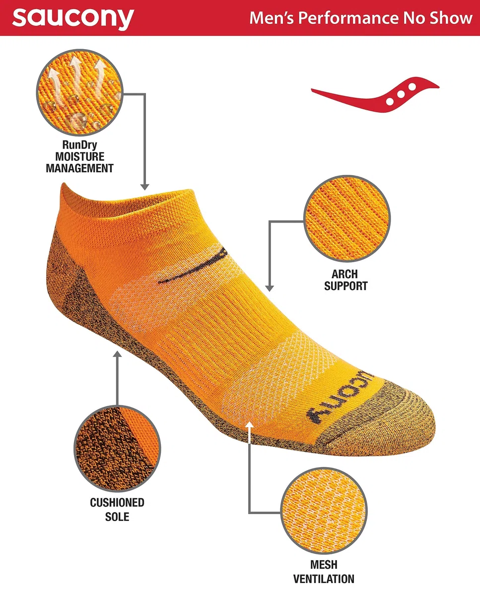 Saucony Confezione Multipla Di Calzini A Rete Ventilati Comfort Fit Performance No-show Calzini Uomo (Pacco da 6)