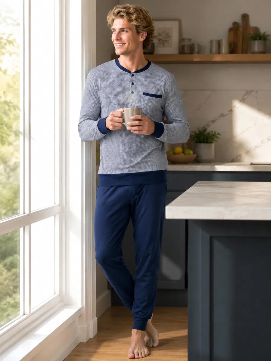 o-day Vanue Pigiama Uomo Cotone Leggero Lungo Primaverile M-XXL