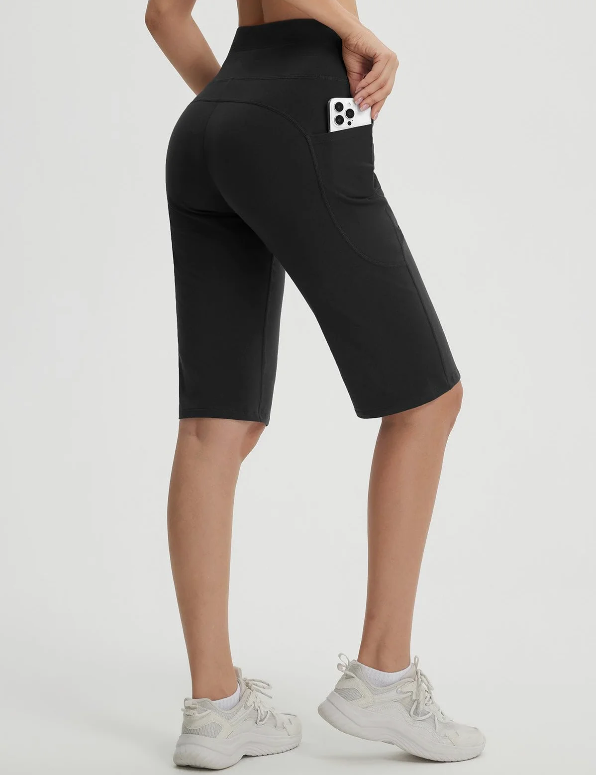 baleaf Pantaloncini da yoga da donna in cotone, lunghezza al ginocchio, a vita alta, pantaloncini sportivi con tasche, elasticizzati, morbidi, larghi, casual, estivi