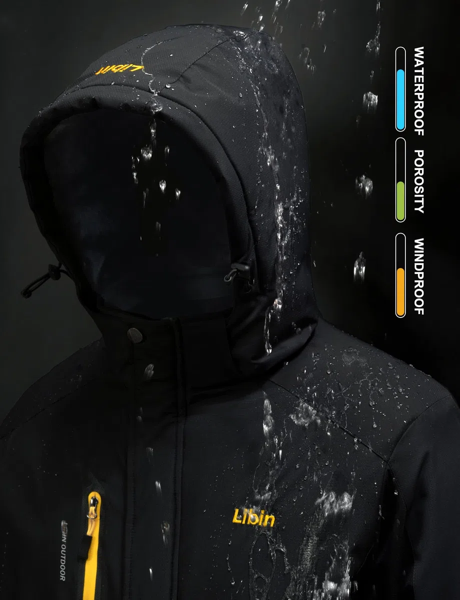 Libin Giacca da sci da uomo, calda, invernale, da snowboard, softshell per attività all'aria aperta, impermeabile, traspirante, da trekking, snowboard, da uomo, da montagna