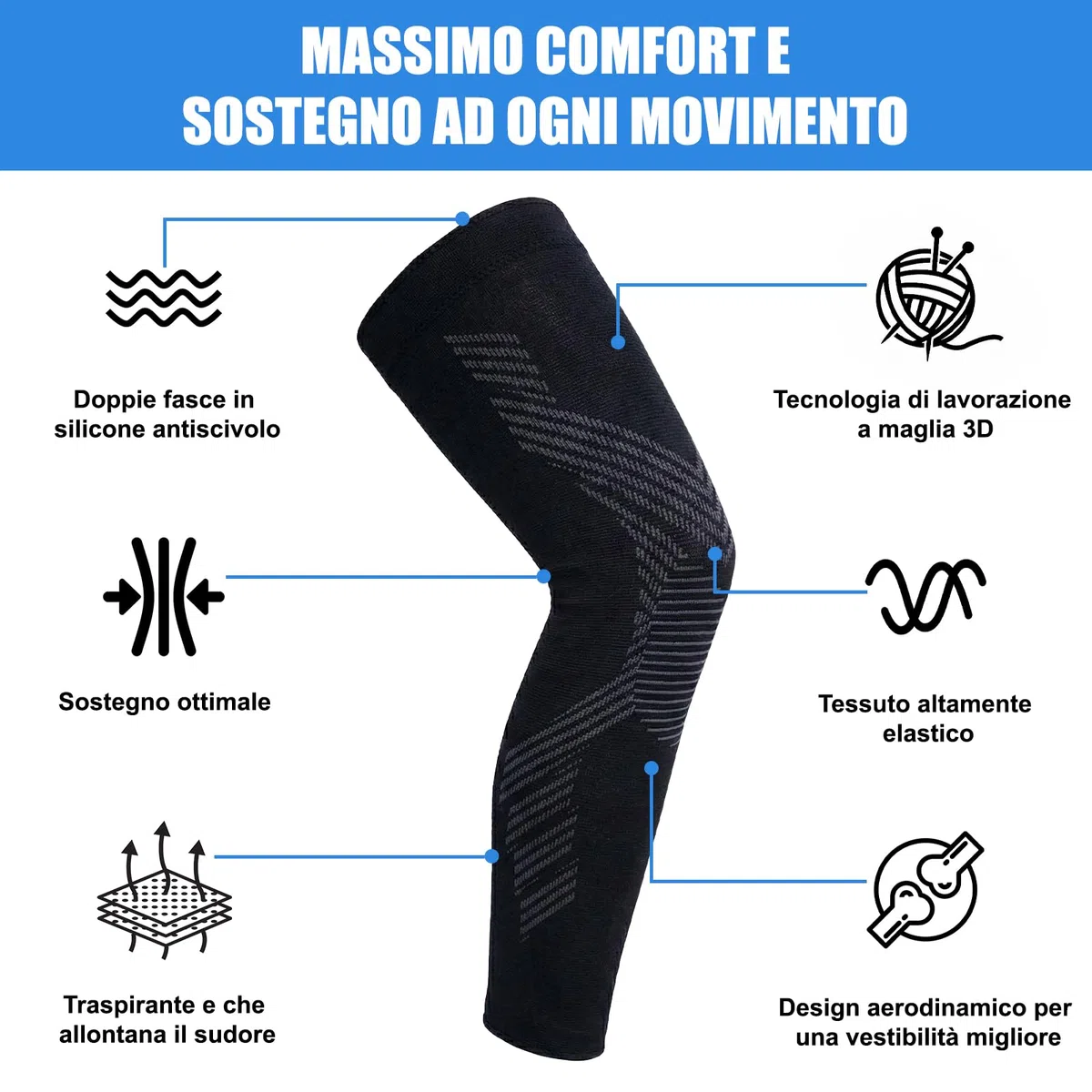 NuCamper Manicotti a Compressione a Gamba Intera Uomo Donna Manicotti Gambe Ciclismo Antiscivolo Gamba Intera Manica di Gamba da Basket Calcio Corsa Pallacanestro Circolazione Vene Varicose