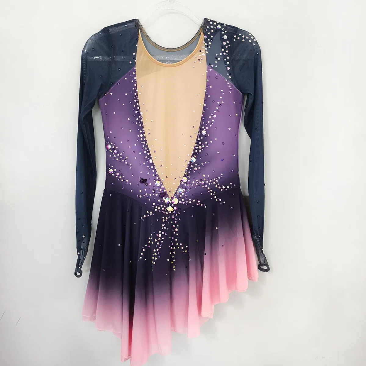 LIUHUO Vestito da pattinaggio artistico, da donna, elegante, sfumato, con cristalli di qualità, gonna da competizione