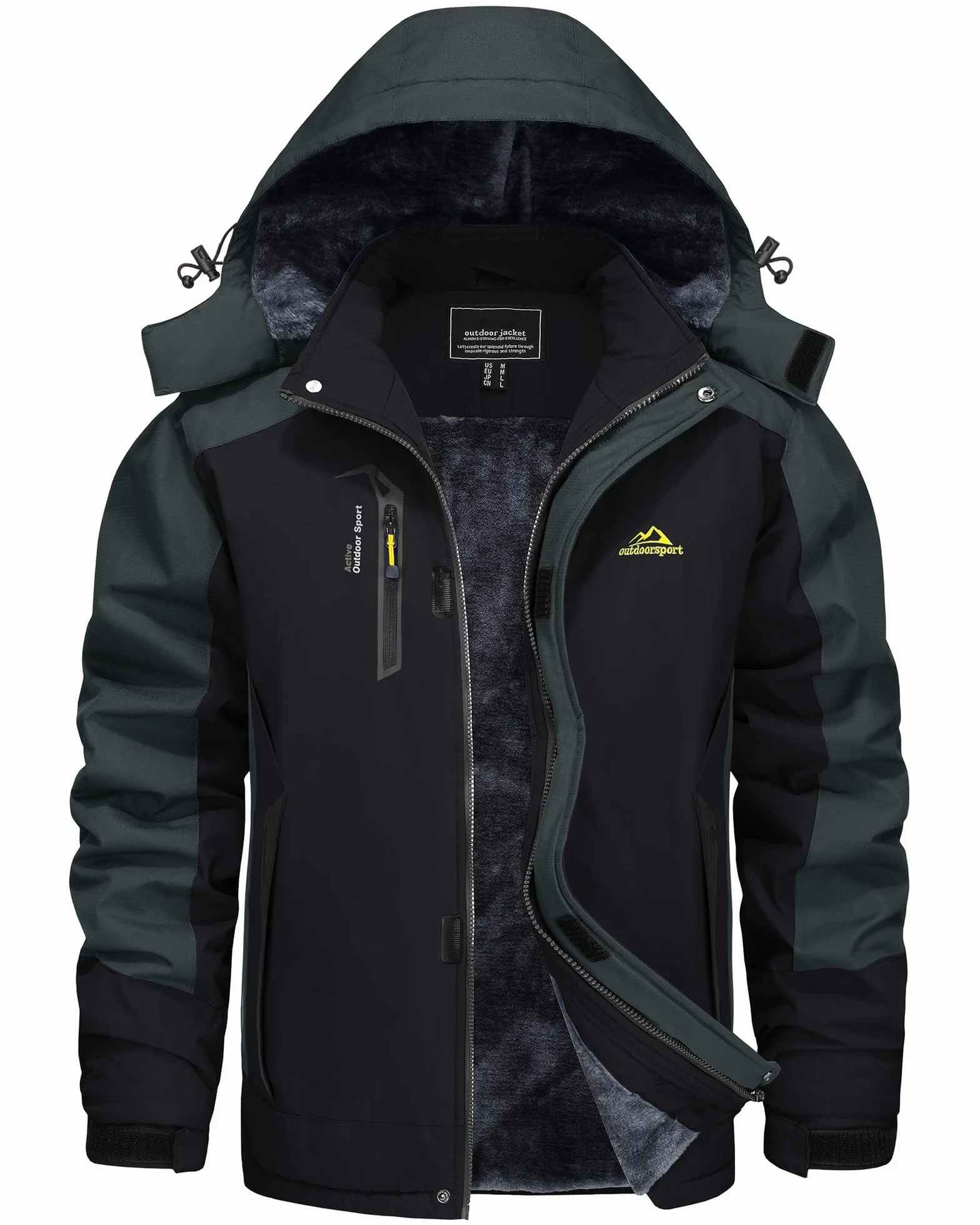 KEFITEVD Giacca Invernale Uomo Giacca da Sci Impermeabile Calda Foderata Outdoor con Cappuccio Staccabile Softshell Giacca Invernale in Pile