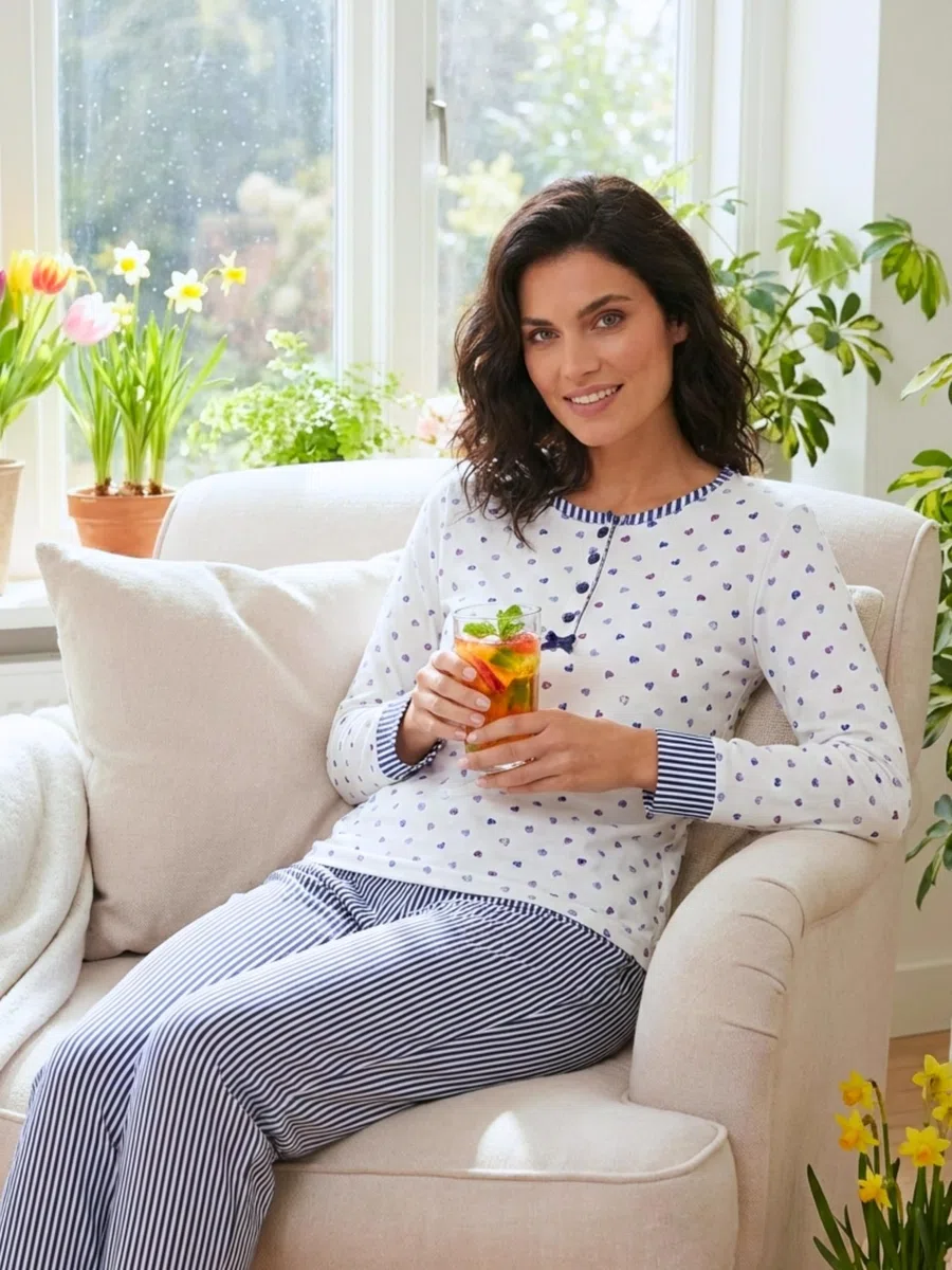 o-day Vanuè Pigiama Donna Cotone Leggero 100% - Ideale per Primavera e Mezze Stagioni - Completo di Maglia con Bottoni e Pantalone Comodo