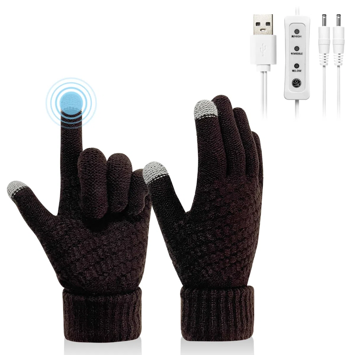 Guanti Riscaldati USB per Donne e Uomo - Touchscreen, 3 Livelli di Controllo Temperatura, Ideali per Inverno