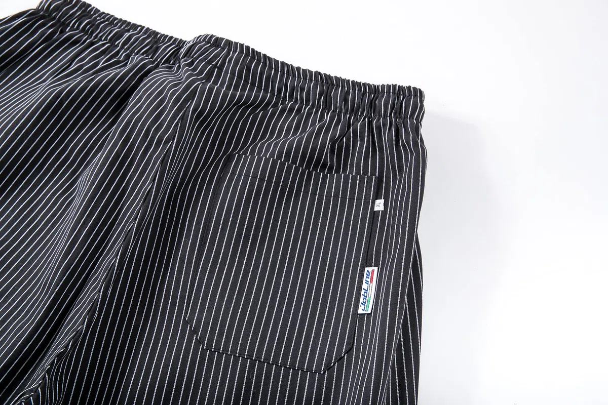 JOBLINE Pantalone da Lavoro Unisex gessato con Elastico e Laccio Misto Cotone Chef, Cuoco, Catering tg. XS - 4XL
