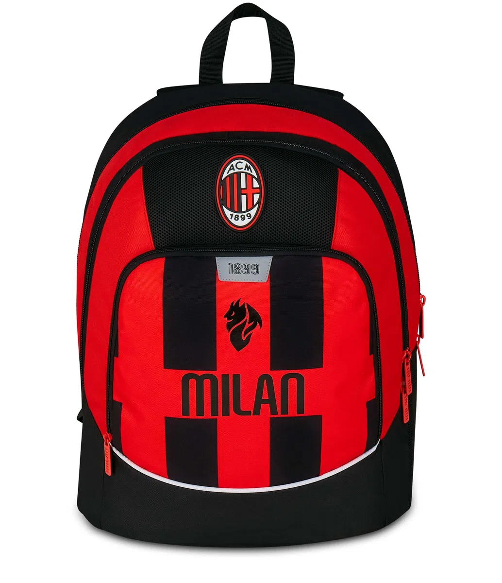 Seven Milan Zaino Scuola Advanced, Rosso e Nero, Squadra Calcio, Doppio Scomparto e Tasca per Borraccia, 29 L,Scuola Elementare, Zaino Bambino