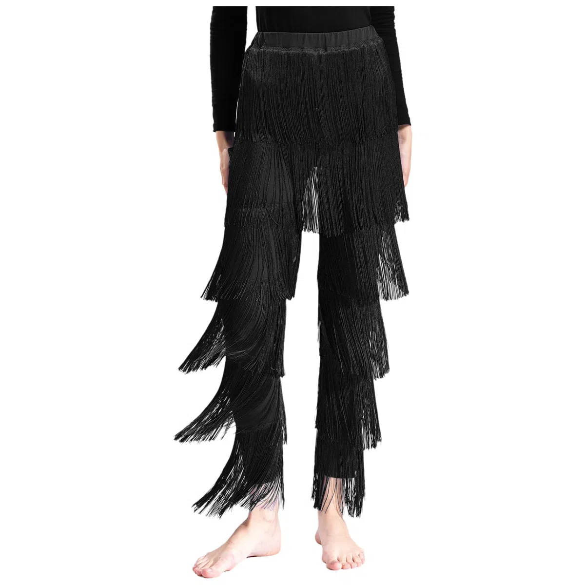 Pantaloni da danza latina con frange da donna, pantaloni da danza Rumba Tango Chacha Salsa, costume da ballo