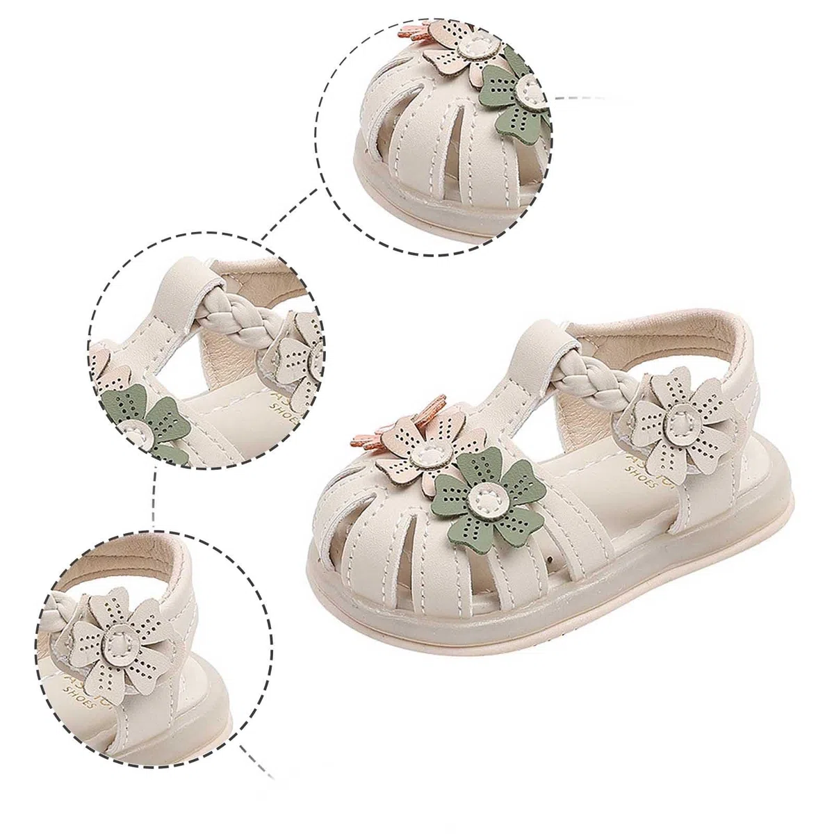 Generico Sandali Bambina - Scarpe da Passeggio Estive con Luci per Bambine da 1 A 2 Anni Sandali con Punta Chiusa E Fiori