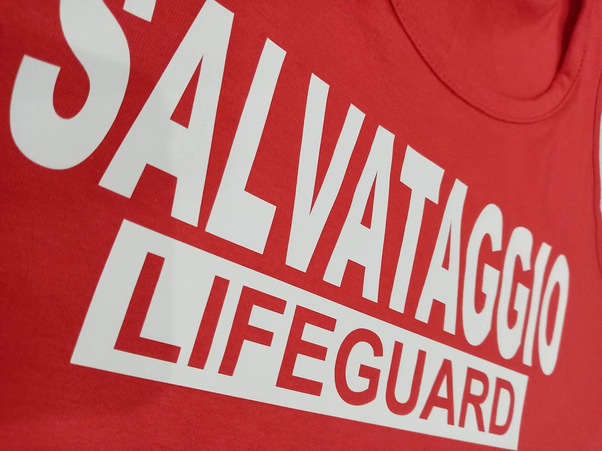 Canotta Salvataggio Lifeguard Rossa da Uomo con Stampa Fronte Retro
