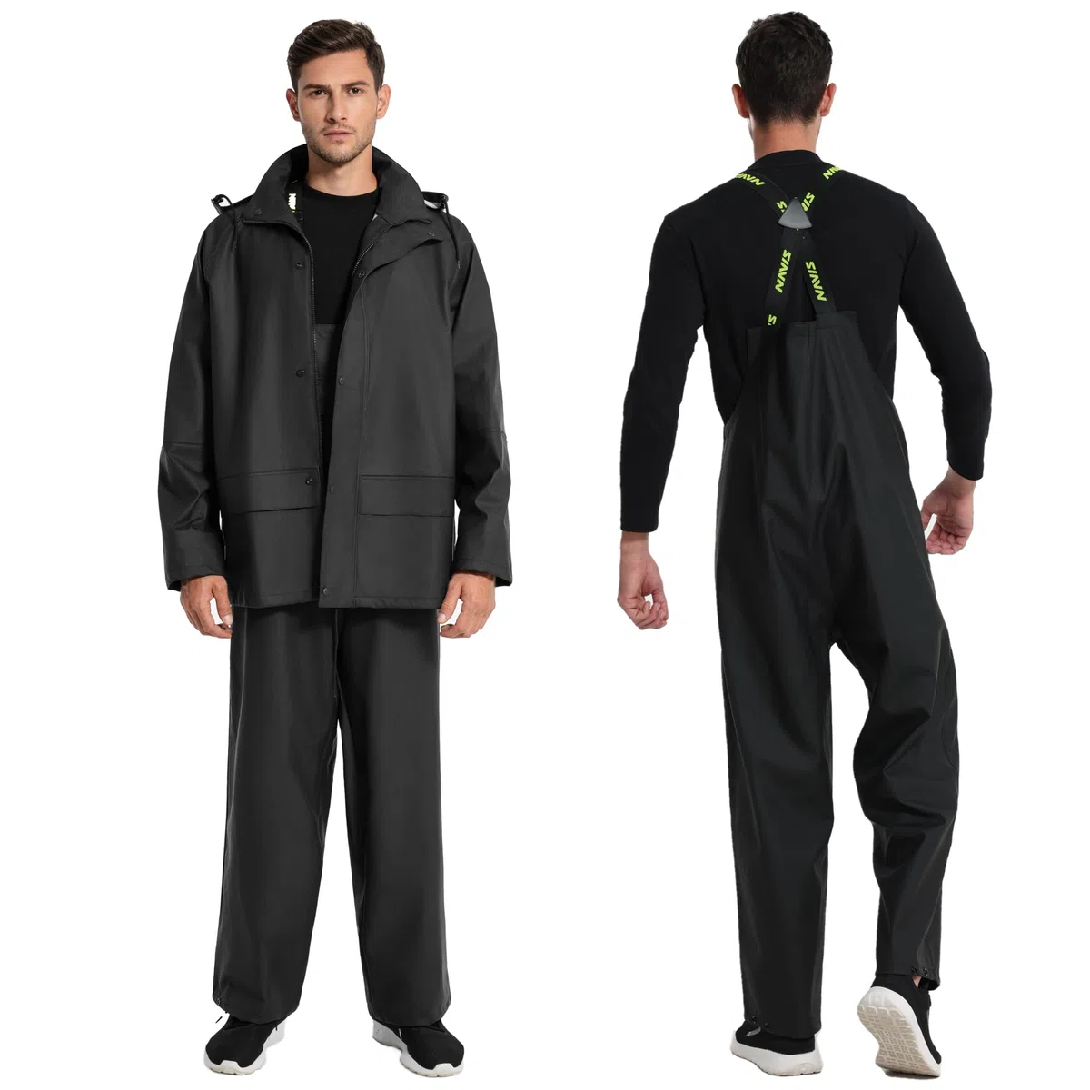 Tuta antipioggia da uomo giacca impermeabile e bavaglini set combinato per la massima sicurezza comfort Lime acido.