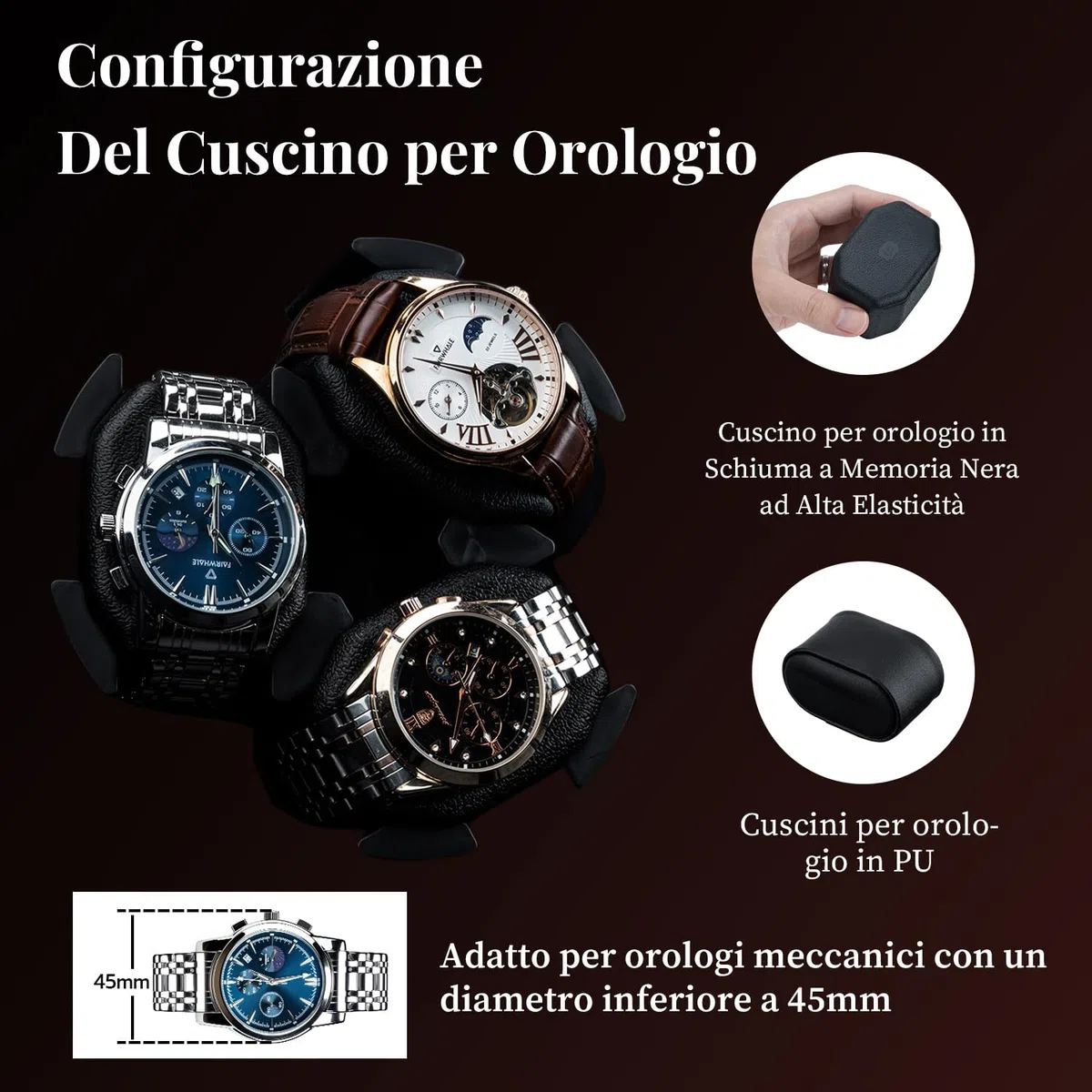 Mcbazel Carica Orologi Automatico Ultra Silenzioso con Luce LED, Scatola di Conservazione di Lusso per 6 Orologi con 5 Modalità di Rotazione e 6 Posizioni di Conservazione Aggiuntive